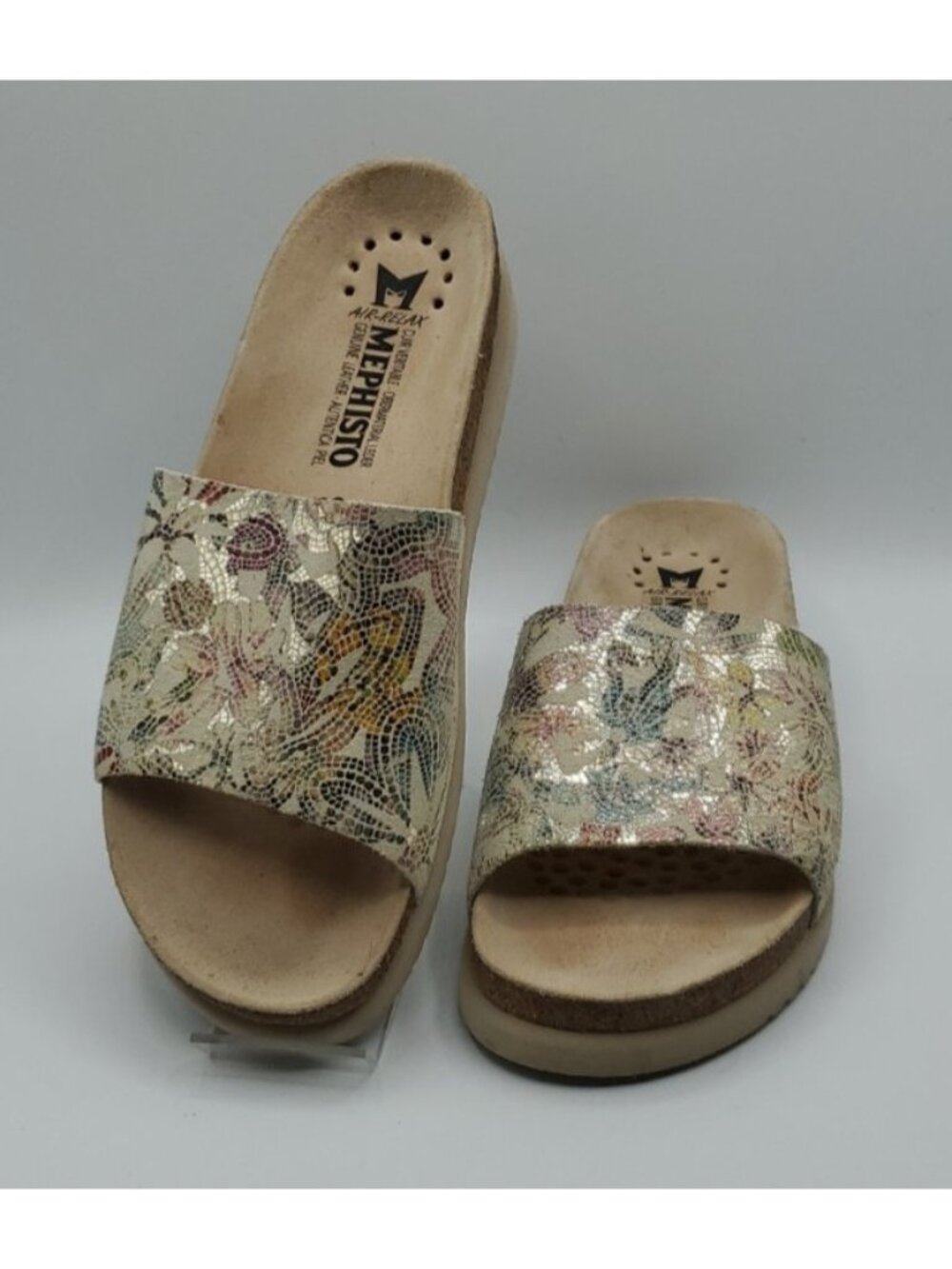 MEPHISTO Slide Sandals Hanik Multi Color Pompei Leather Slip On Sz 38 / 7 - 7.5